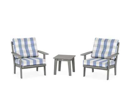 POLYWOOD® Prairie 3-Piece Deep Seating Set in Slate Grey / Buffalo Plaid Sky Blue