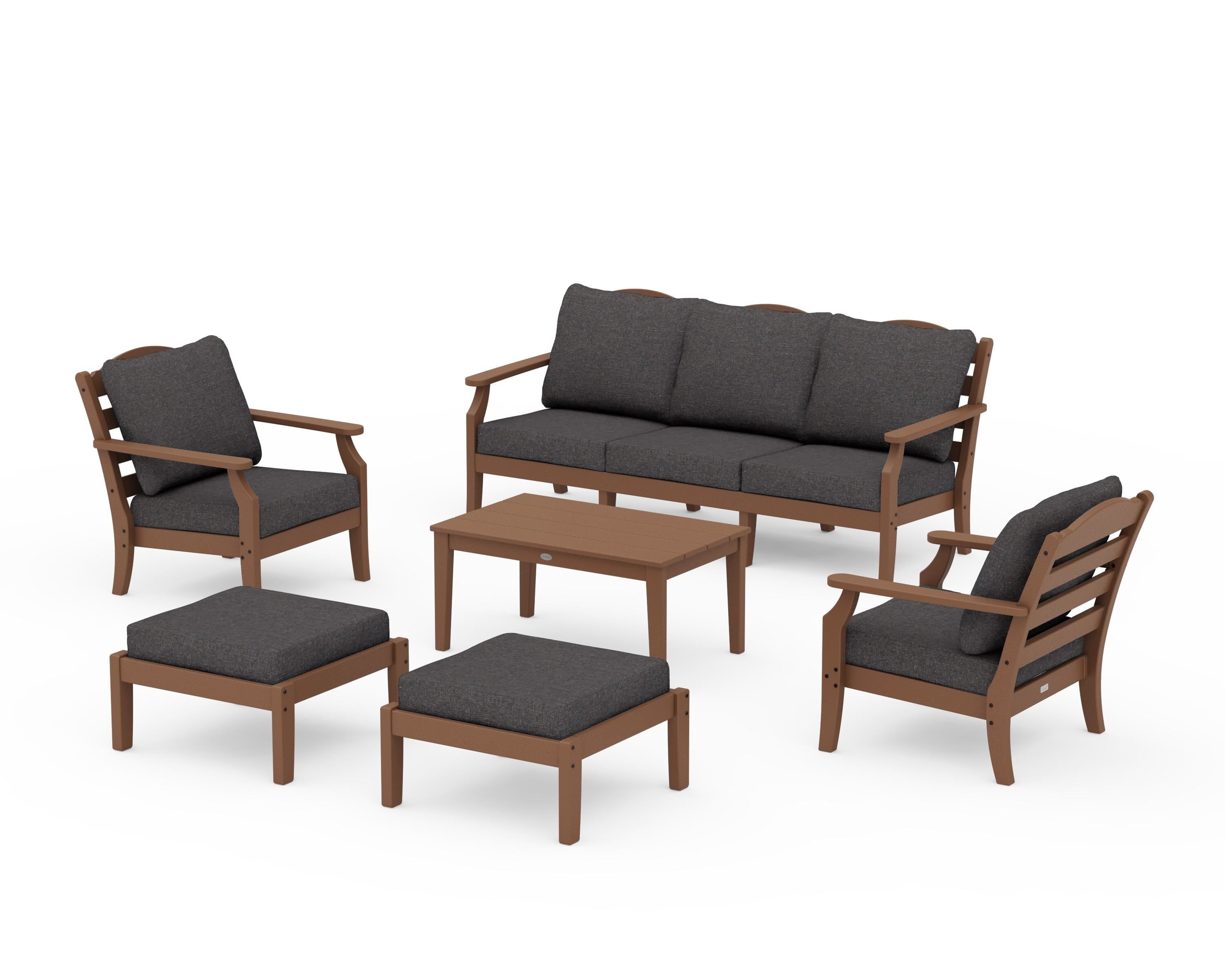 Draper James™ by  POLYWOOD® Savannah 6-Piece Lounge Sofa Set in Teak / Ash Charcoal