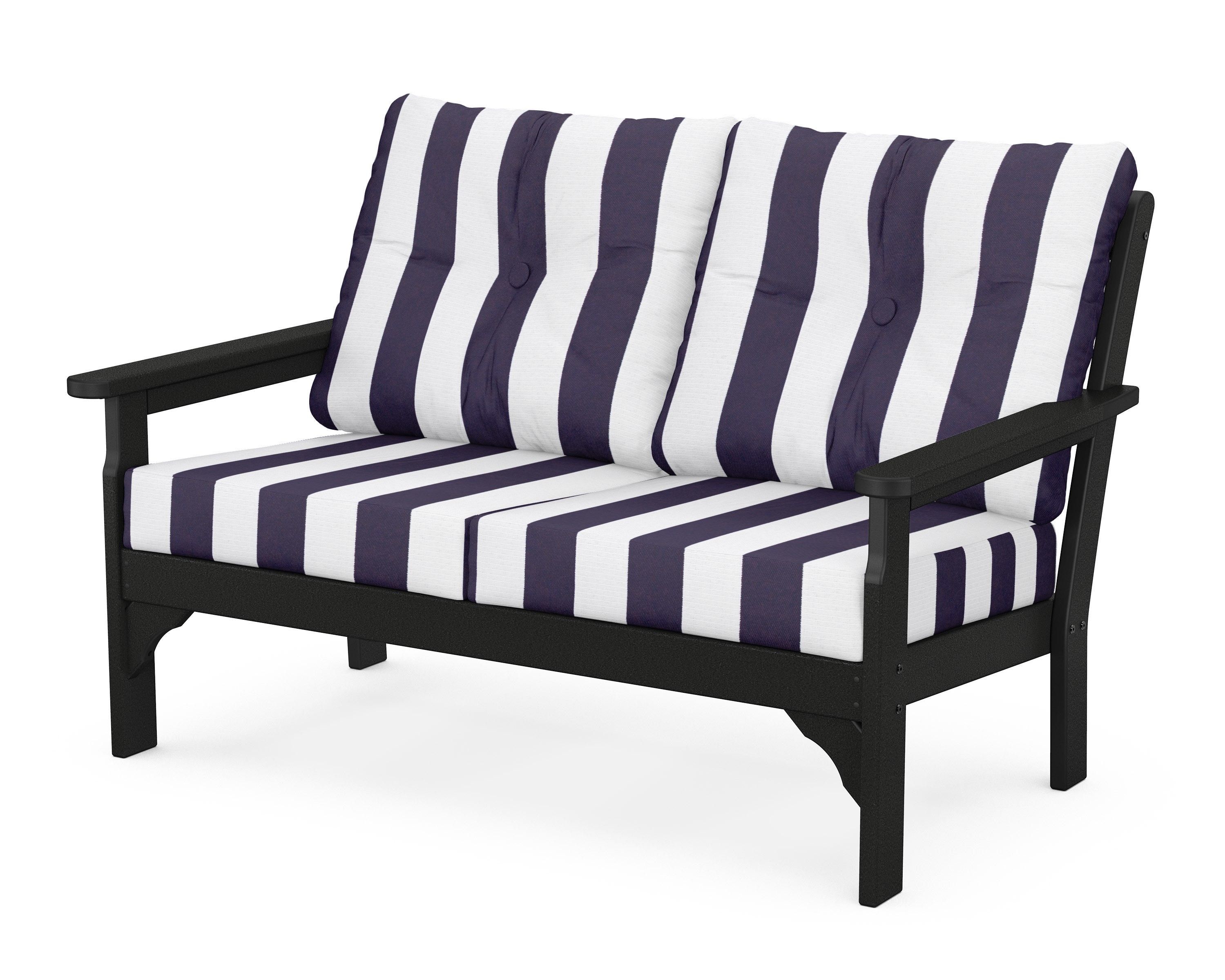 POLYWOOD® Vineyard Deep Seating Loveseat in Black / Cabana Stripe Navy