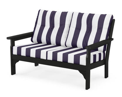 POLYWOOD® Vineyard Deep Seating Loveseat in Black / Cabana Stripe Navy