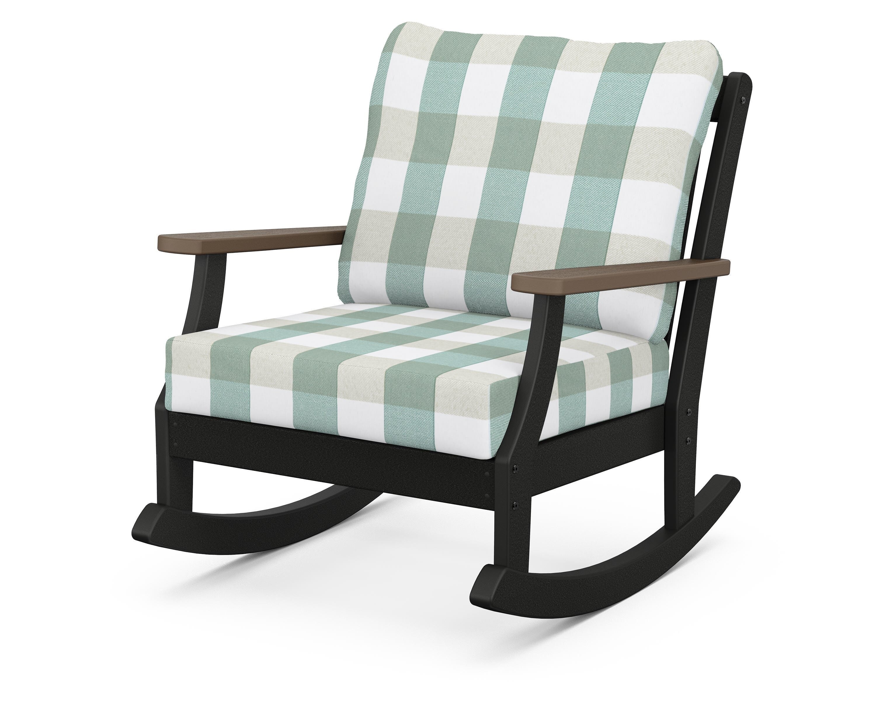 POLYWOOD® Braxton Deep Seating Rocking Chair in Black / Kona / Buffalo Plaid Glacier Spa
