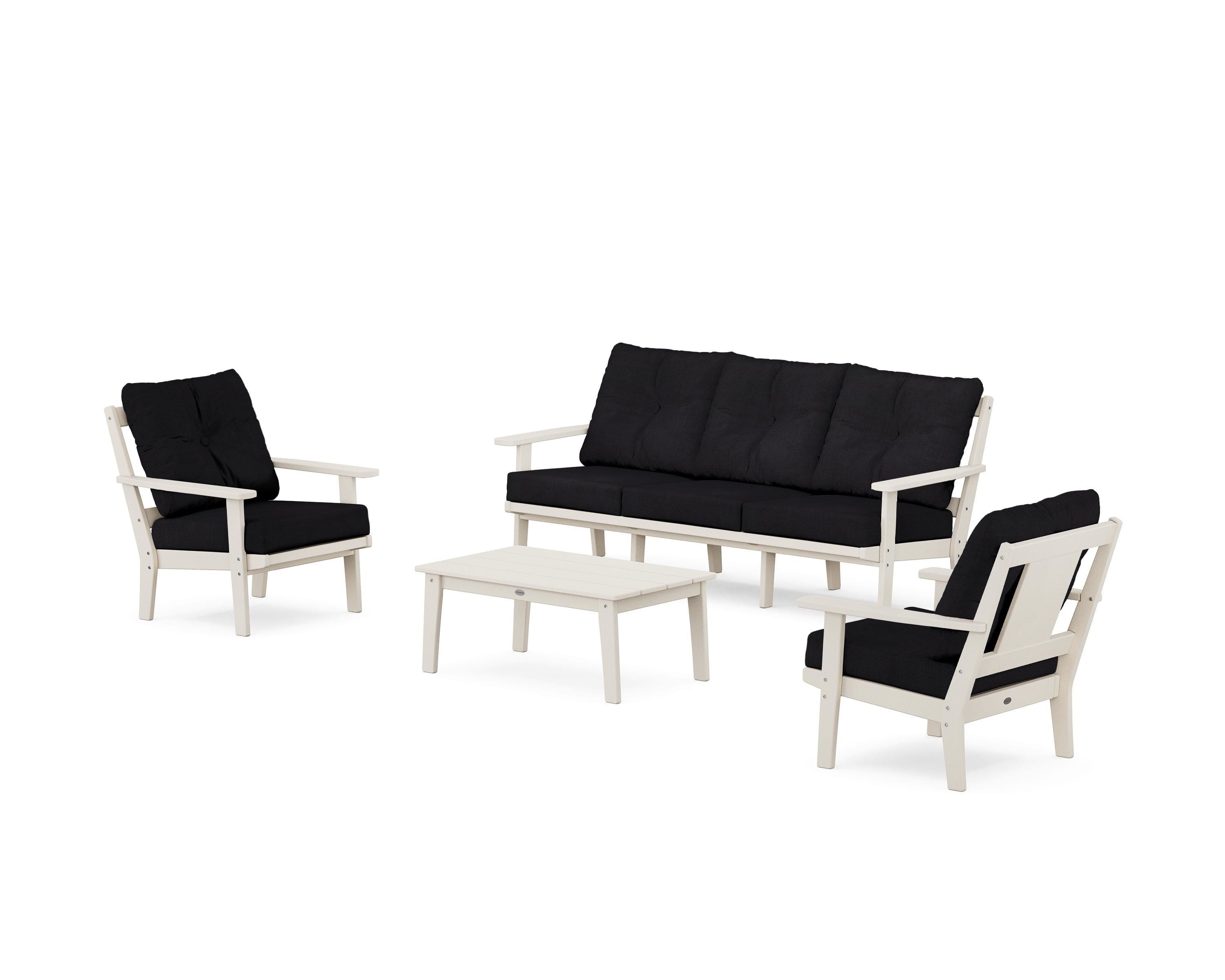POLYWOOD® Prairie 4-Piece Deep Seating Set with Sofa in Sand / Midnight Linen