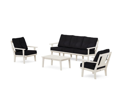 POLYWOOD® Prairie 4-Piece Deep Seating Set with Sofa in Sand / Midnight Linen