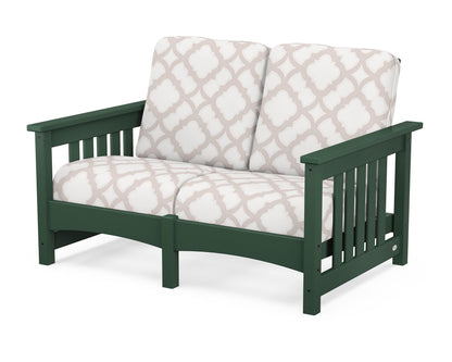POLYWOOD® Club Mission Loveseat in Green / Trellis Dune Burlap