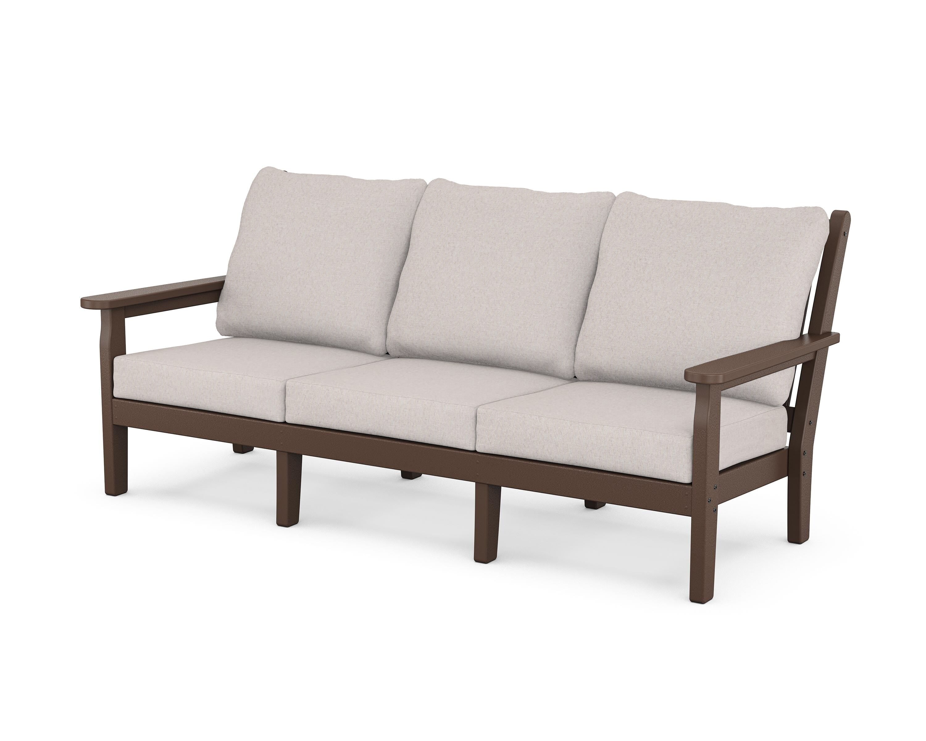 POLYWOOD® Chippendale Deep Seating Sofa in Mahogany / Dune Burlap
