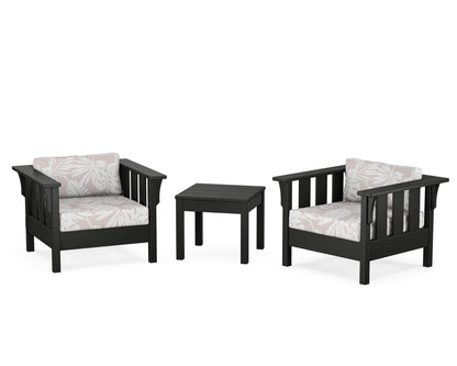 Martha Stewart by POLYWOOD® Acadia 3-Piece Deep Seating Set in Black / Leaf Dune Burlap