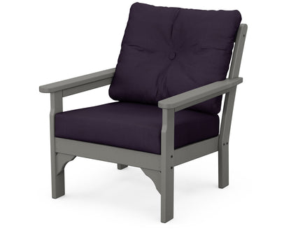 POLYWOOD® Vineyard Deep Seating Chair in Slate Grey / Navy Linen