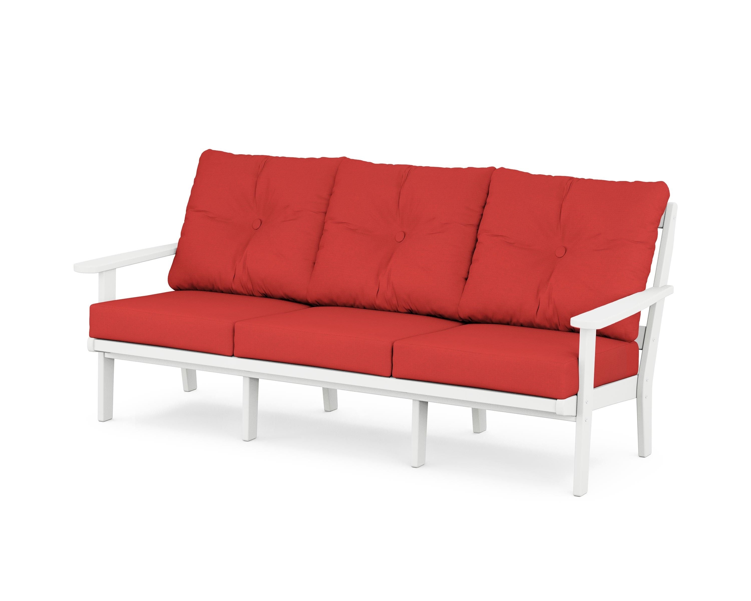POLYWOOD® Mission Deep Seating Sofa in White / Crimson Linen
