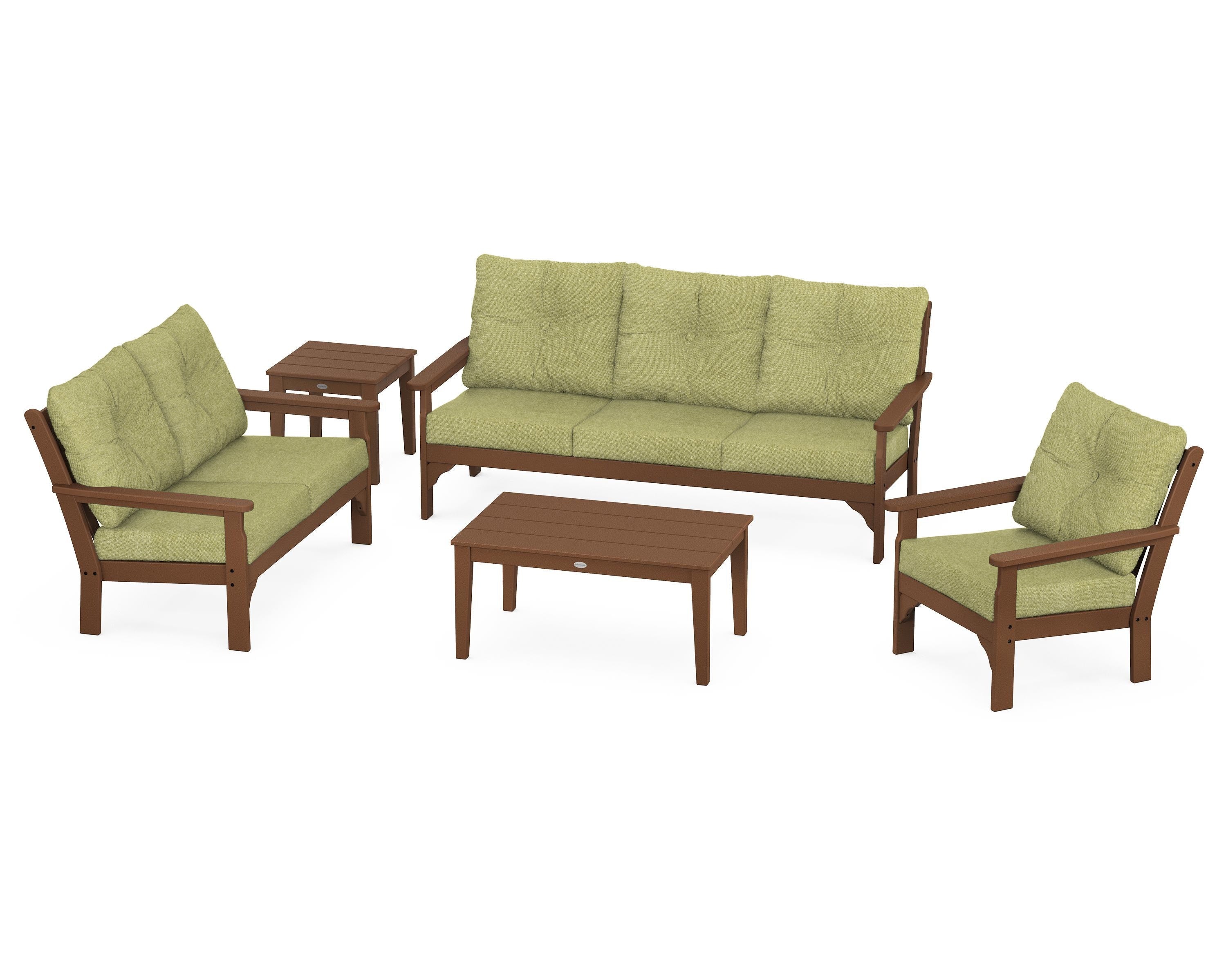 POLYWOOD® Vineyard 5 Piece Deep Seating Set in Teak / Chartreuse Boucle