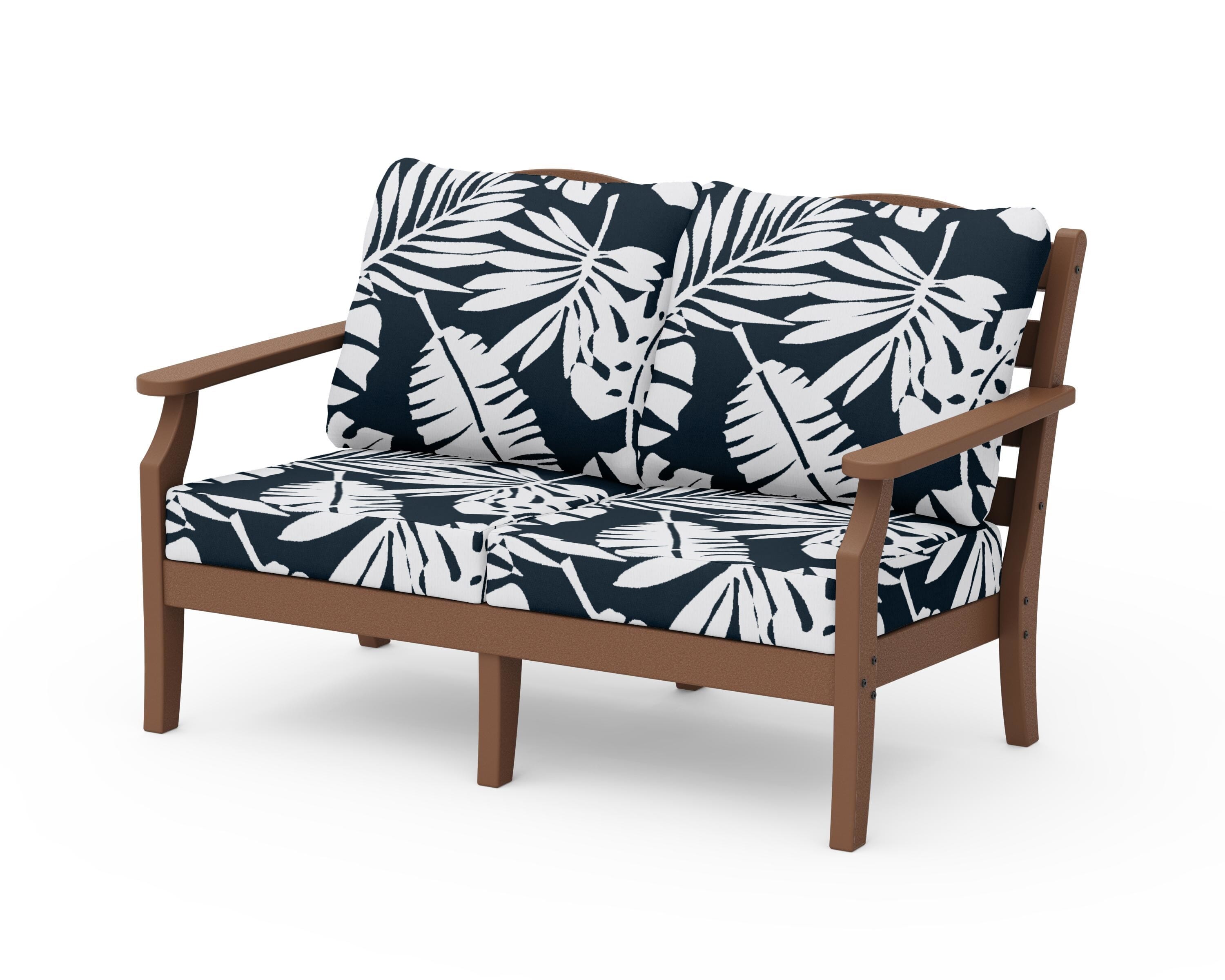 Draper James™ by  POLYWOOD® Savannah Deep Seating Loveseat in Teak / Leaf Marine Indigo