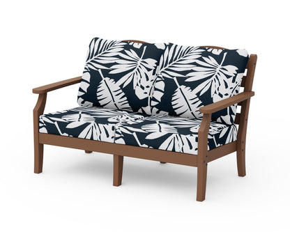Draper James™ by  POLYWOOD® Savannah Deep Seating Loveseat in Teak / Leaf Marine Indigo