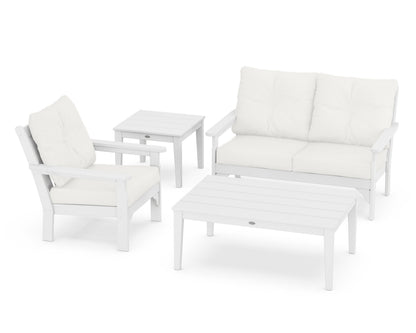 POLYWOOD® Vineyard 4-Piece Deep Seating Set in White / Natural Linen