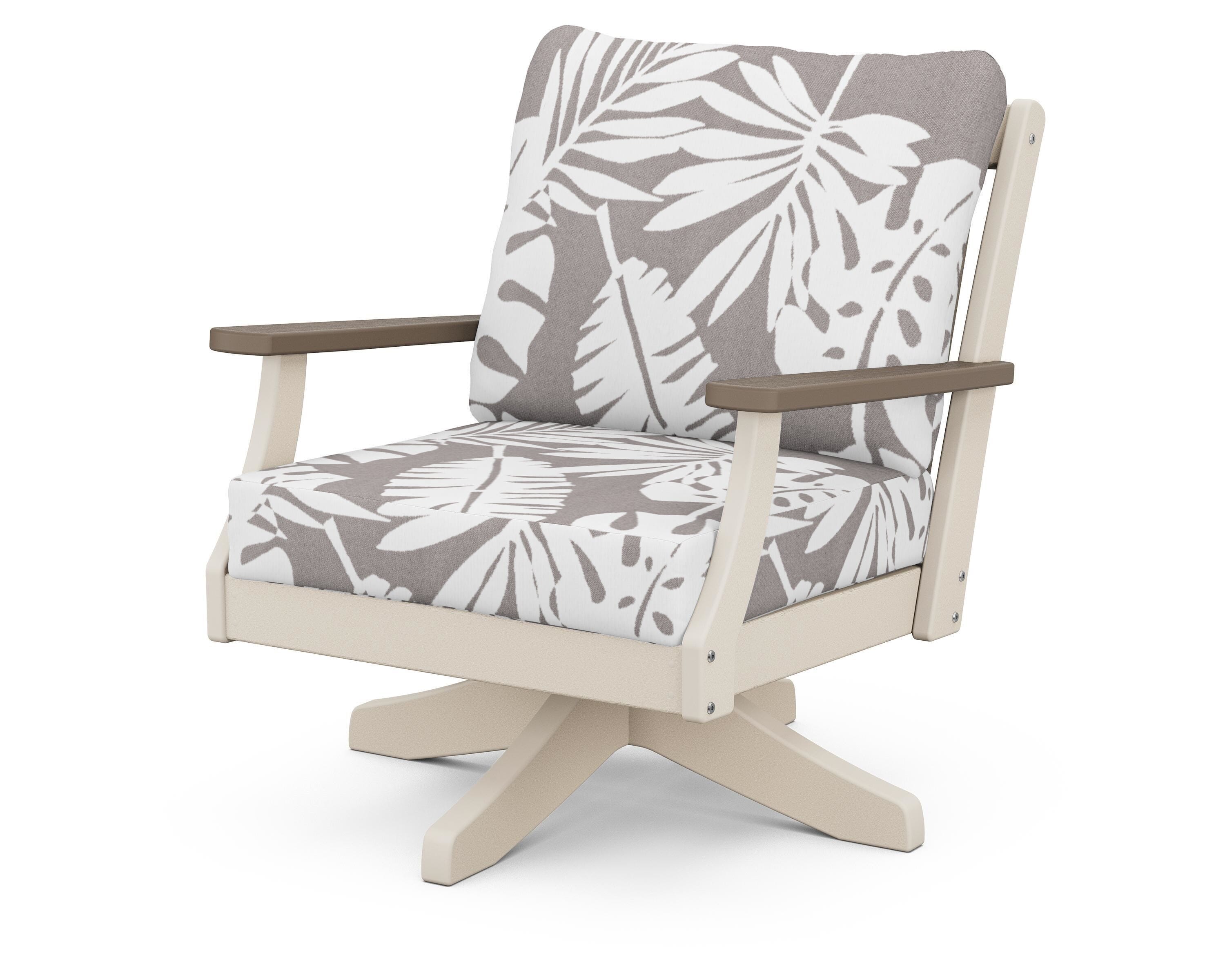 POLYWOOD® Braxton Deep Seating Swivel Chair in Sand / Kona / Leaf Grey Mist