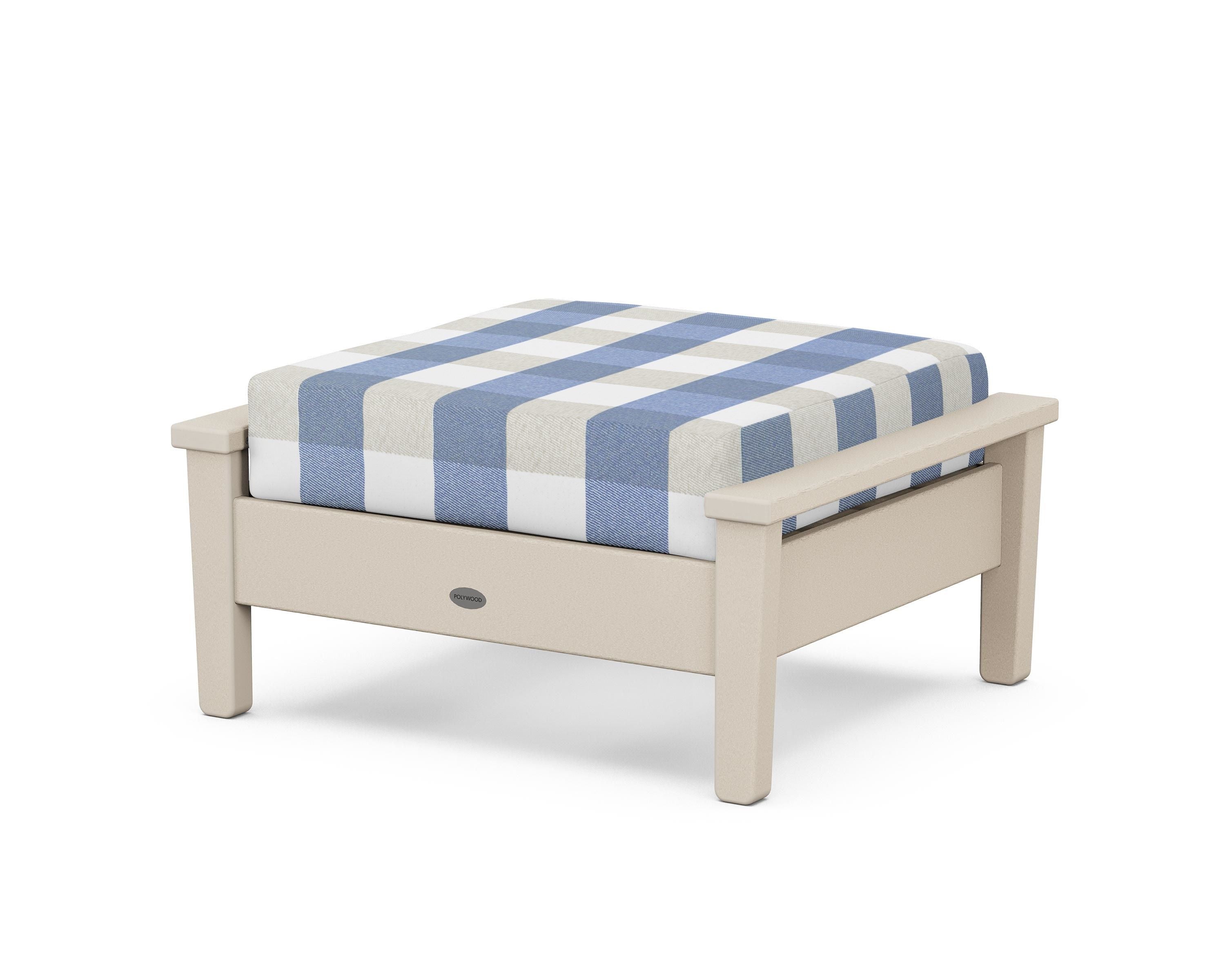 POLYWOOD® Prescott Deep Seating Ottoman in Sand / Buffalo Plaid Sky Blue