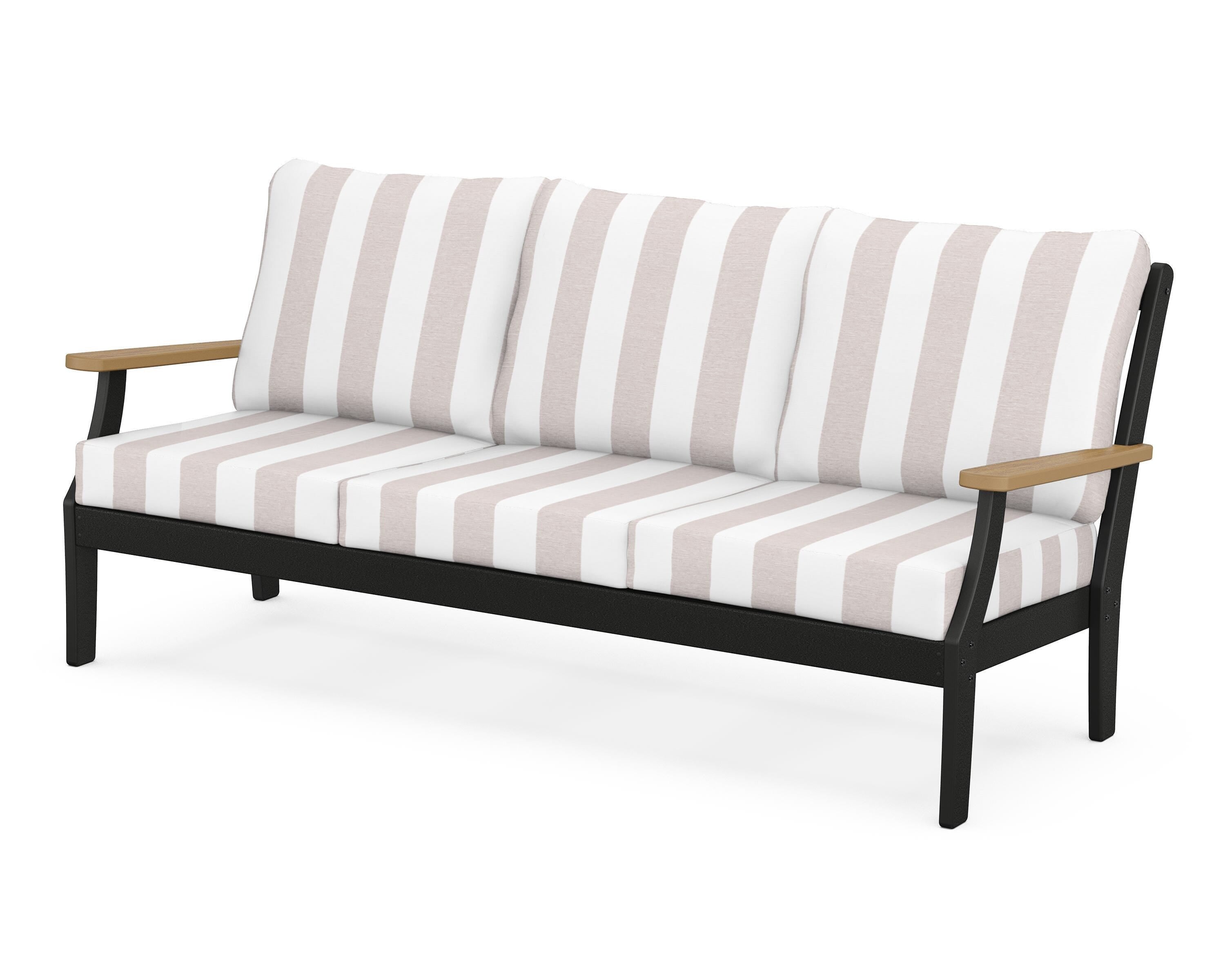 POLYWOOD® Braxton Deep Seating Sofa in Black / Natural / Cabana Stripe Dune Burlap