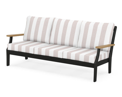POLYWOOD® Braxton Deep Seating Sofa in Black / Natural / Cabana Stripe Dune Burlap