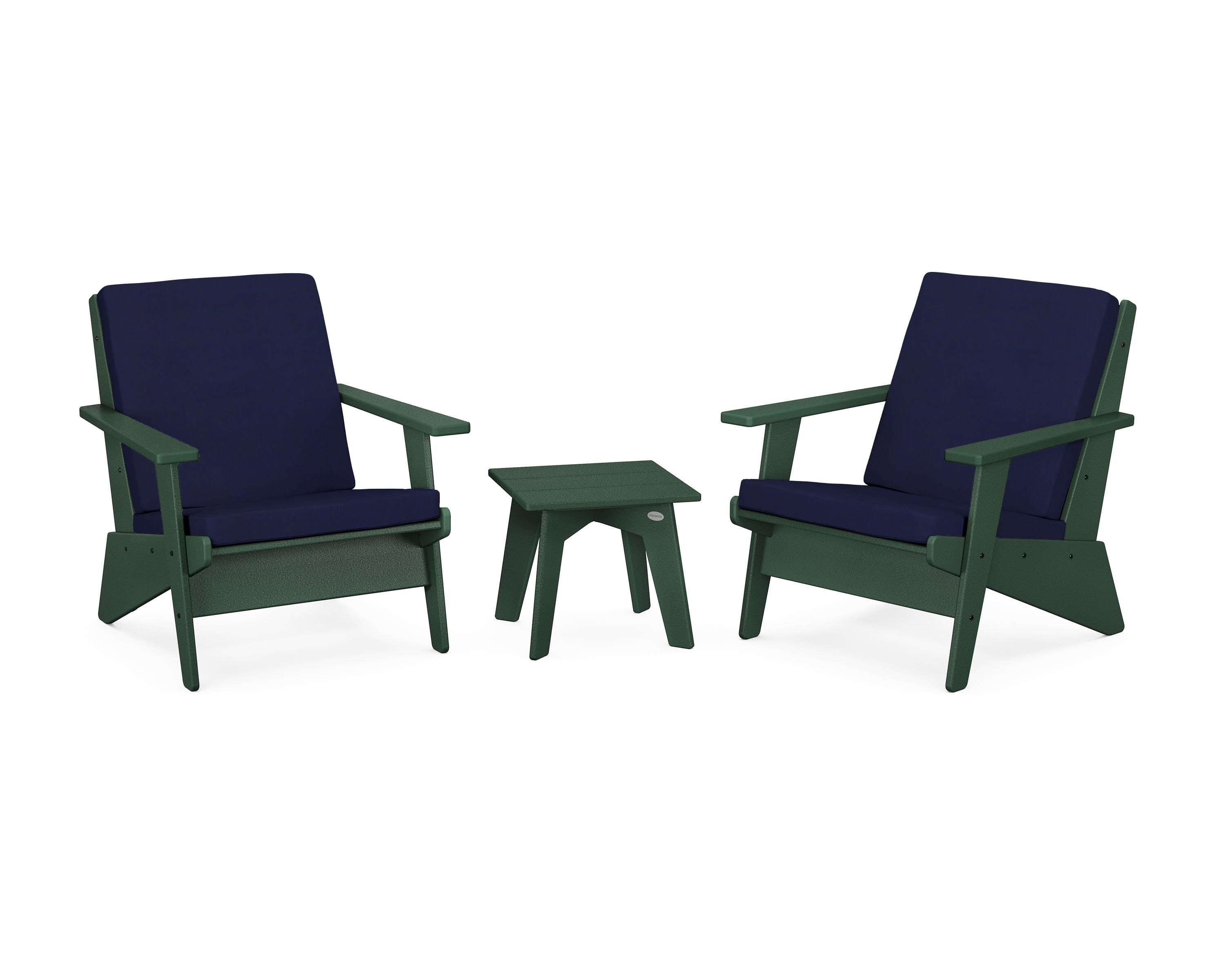 POLYWOOD® Riviera Modern Lounge 3-Piece Set in Green / Navy