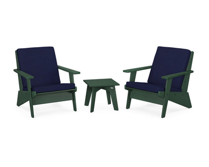 POLYWOOD® Riviera Modern Lounge 3-Piece Set in Green / Navy