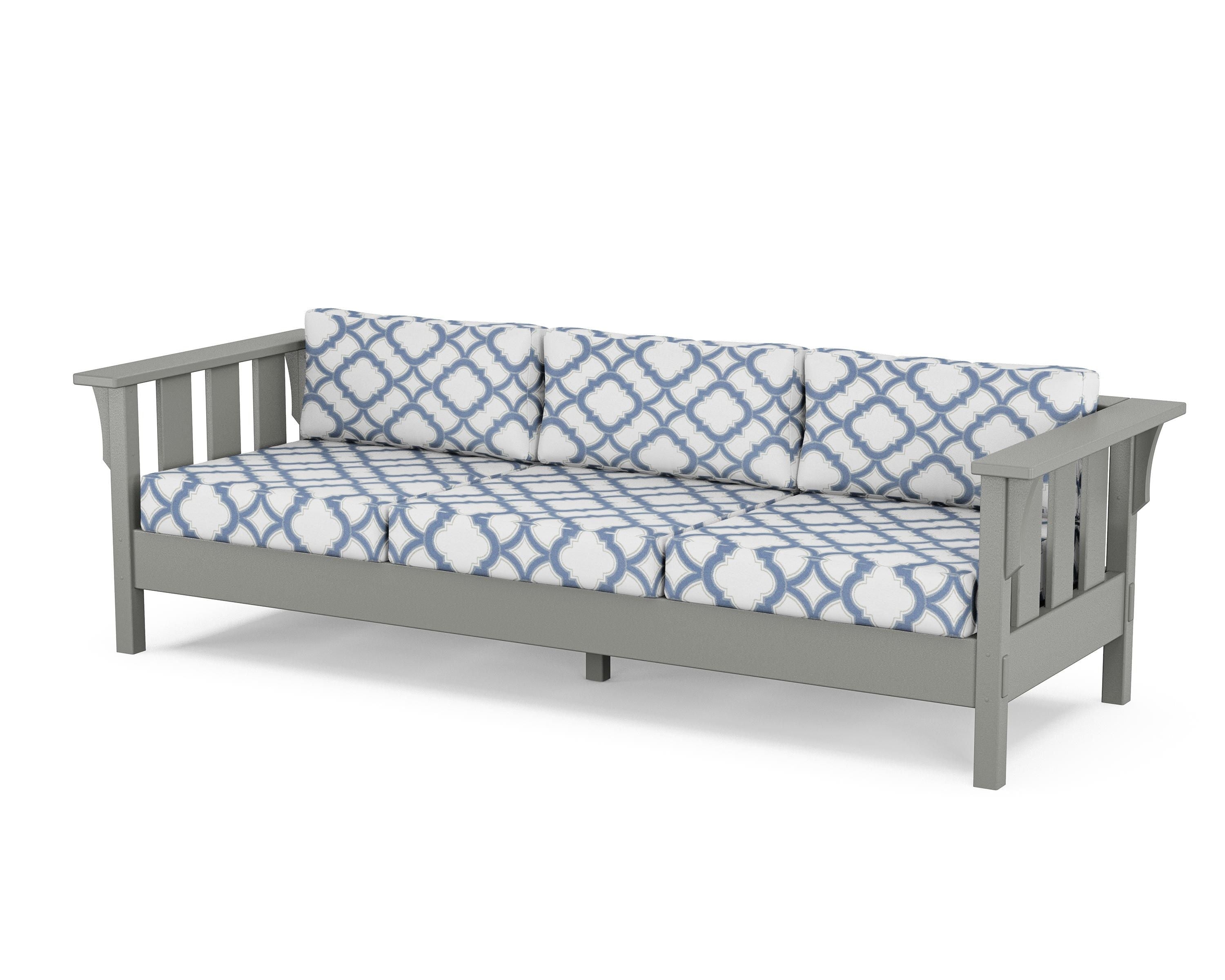 Martha Stewart by POLYWOOD® Acadia Deep Seating Sofa in Slate Grey / Trellis Sky Blue