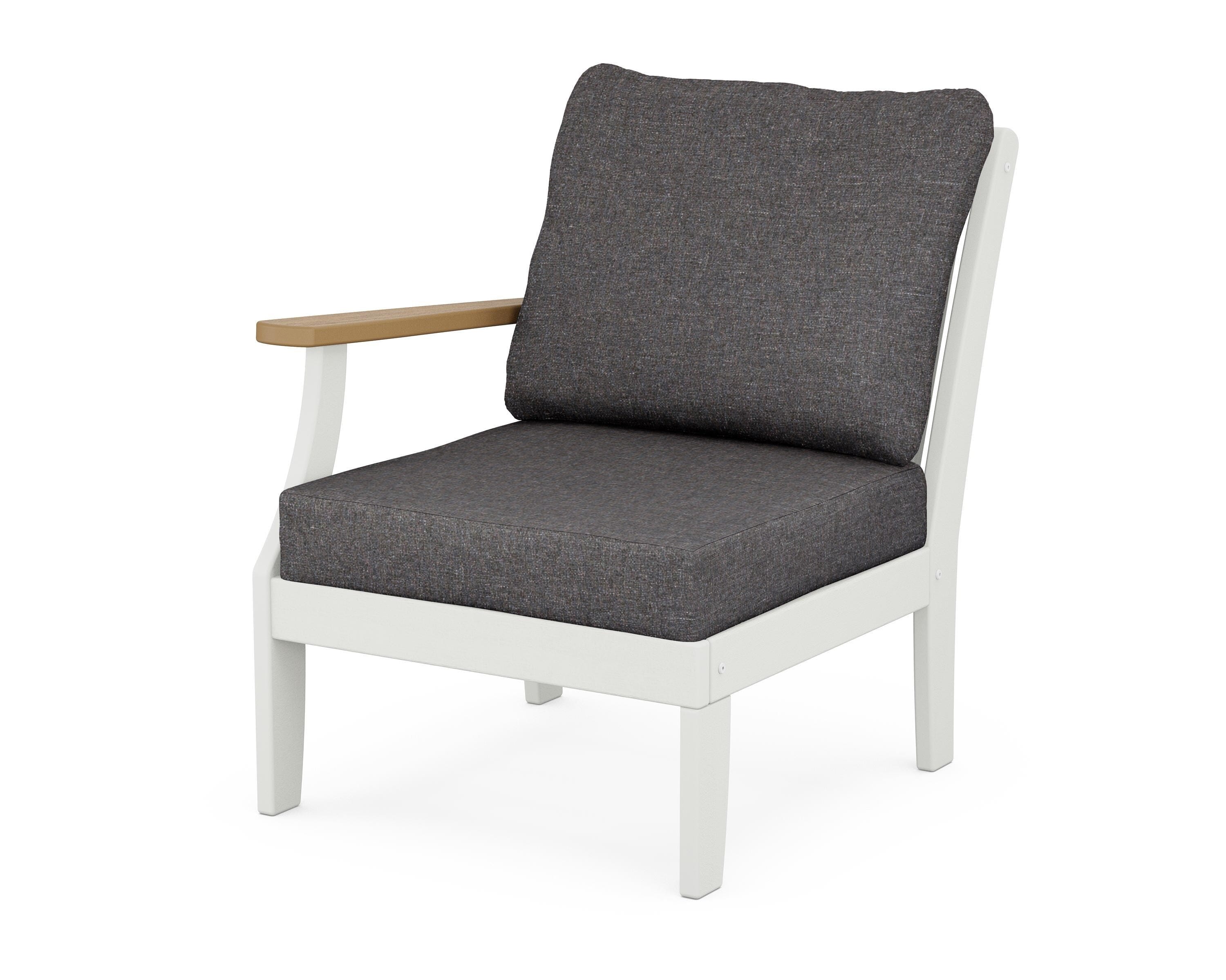 POLYWOOD® Braxton Modular Left Arm Chair in White / Natural / Ash Charcoal