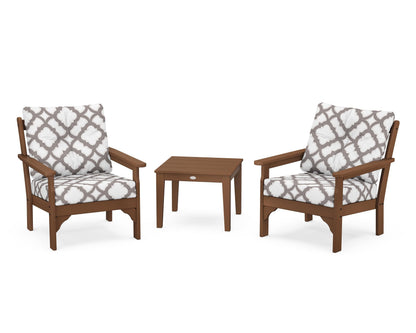 POLYWOOD® Vineyard 3-Piece Deep Seating Set in Teak / Trellis Grey Mist