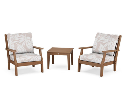 Country Living Wovendale 3-Piece Deep Seating Set in Teak / Leaf Dune Burlap