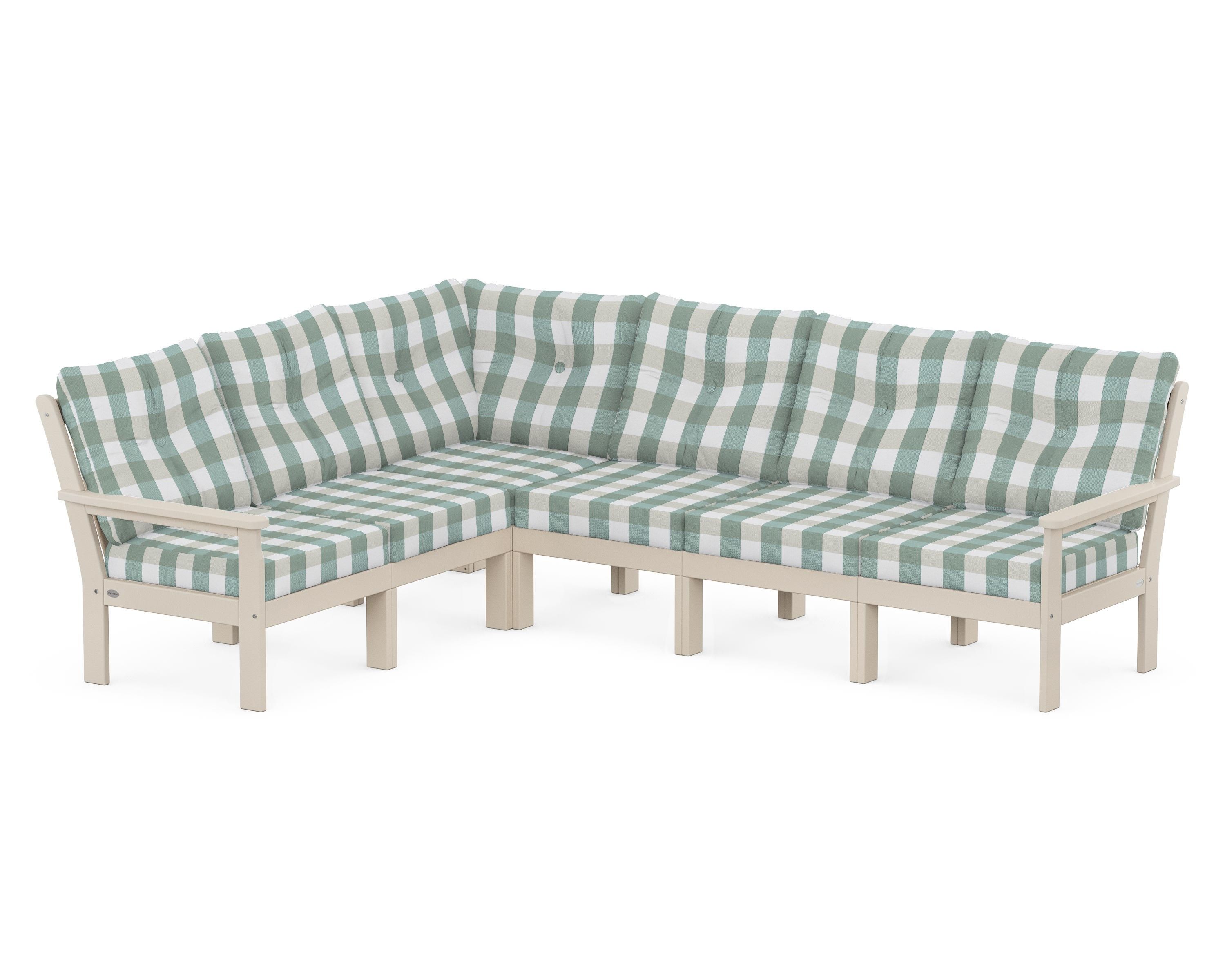 POLYWOOD® Vineyard 6-Piece Sectional in Sand / Buffalo Plaid Glacier Spa
