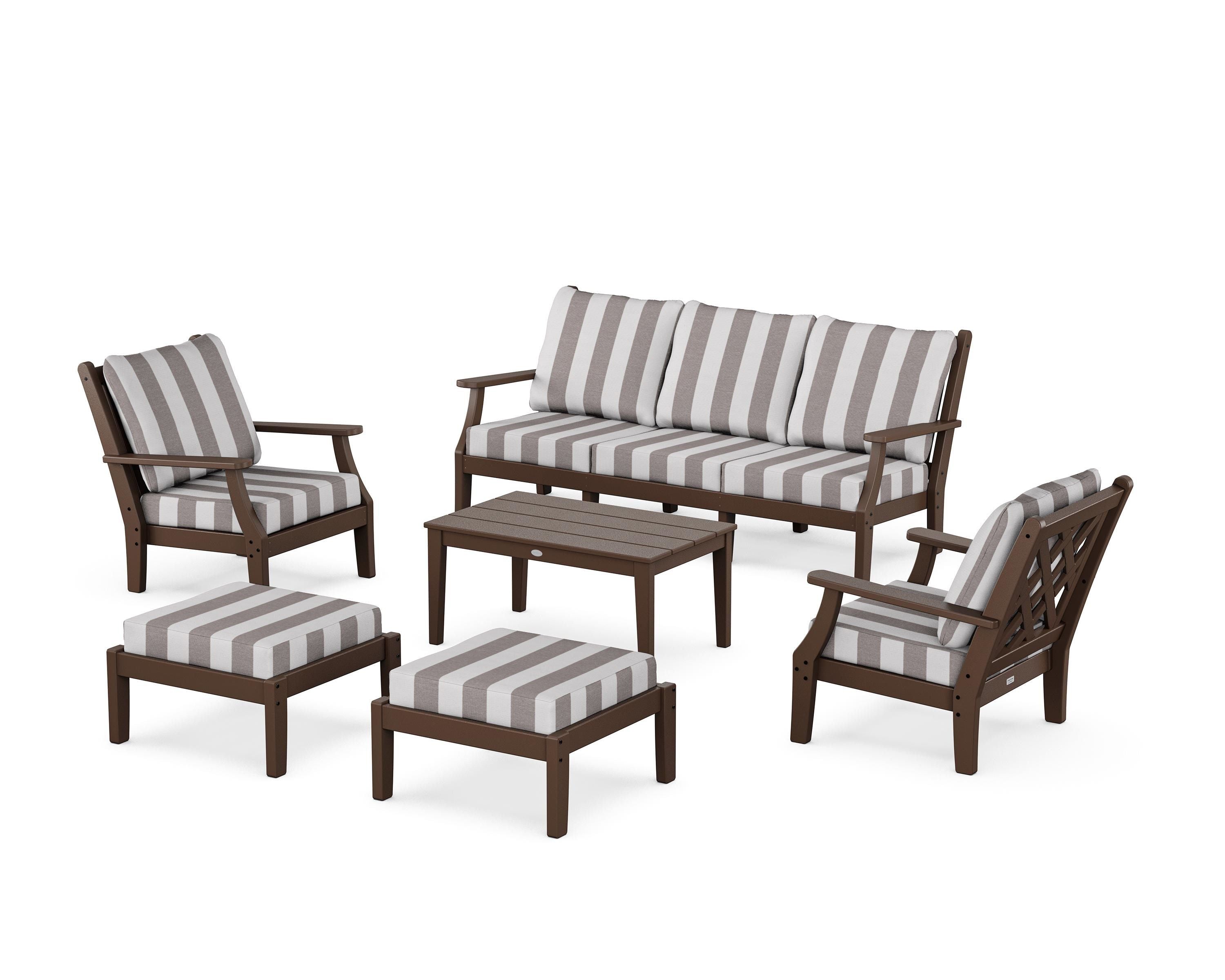 Country Living Wovendale 6-Piece Lounge Sofa Set in Mahogany / Cabana Stripe Grey Mist