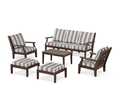 Country Living Wovendale 6-Piece Lounge Sofa Set in Mahogany / Cabana Stripe Grey Mist