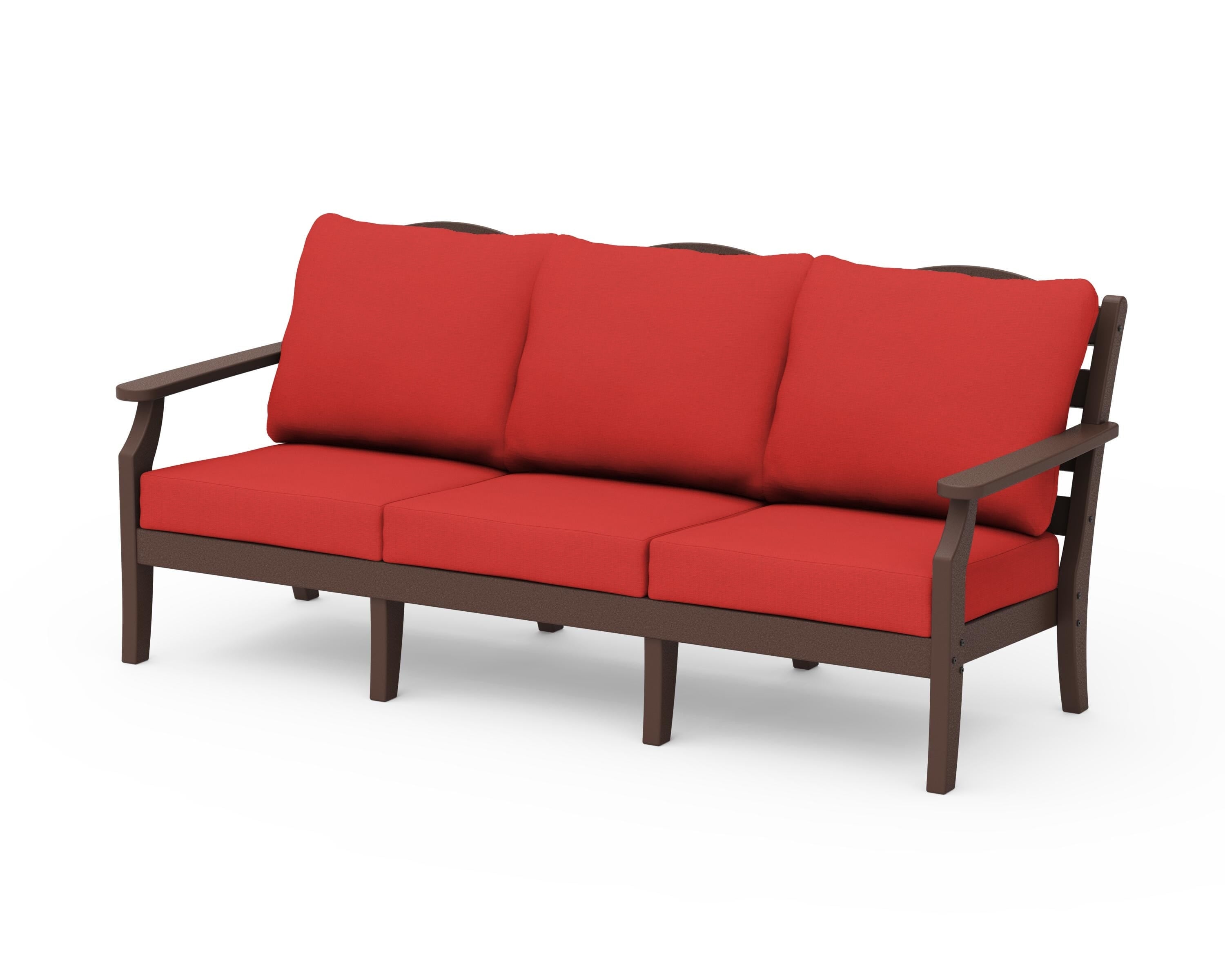 Draper James™ by  POLYWOOD® Savannah Deep Seating Sofa in Mahogany / Crimson Linen