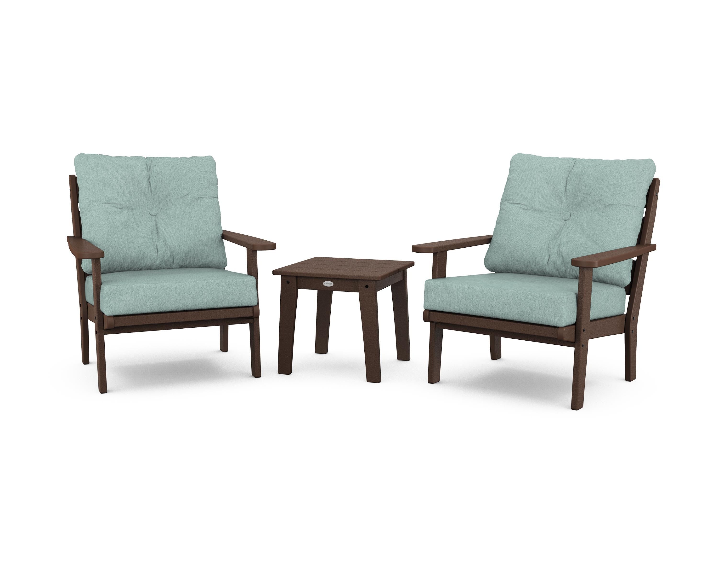 POLYWOOD® Lakeside 3-Piece Deep Seating Chair Set in Mahogany / Glacier Spa