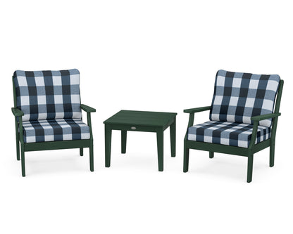 POLYWOOD® Braxton 3-Piece Deep Seating Set in Green / Buffalo Plaid Marine Indigo