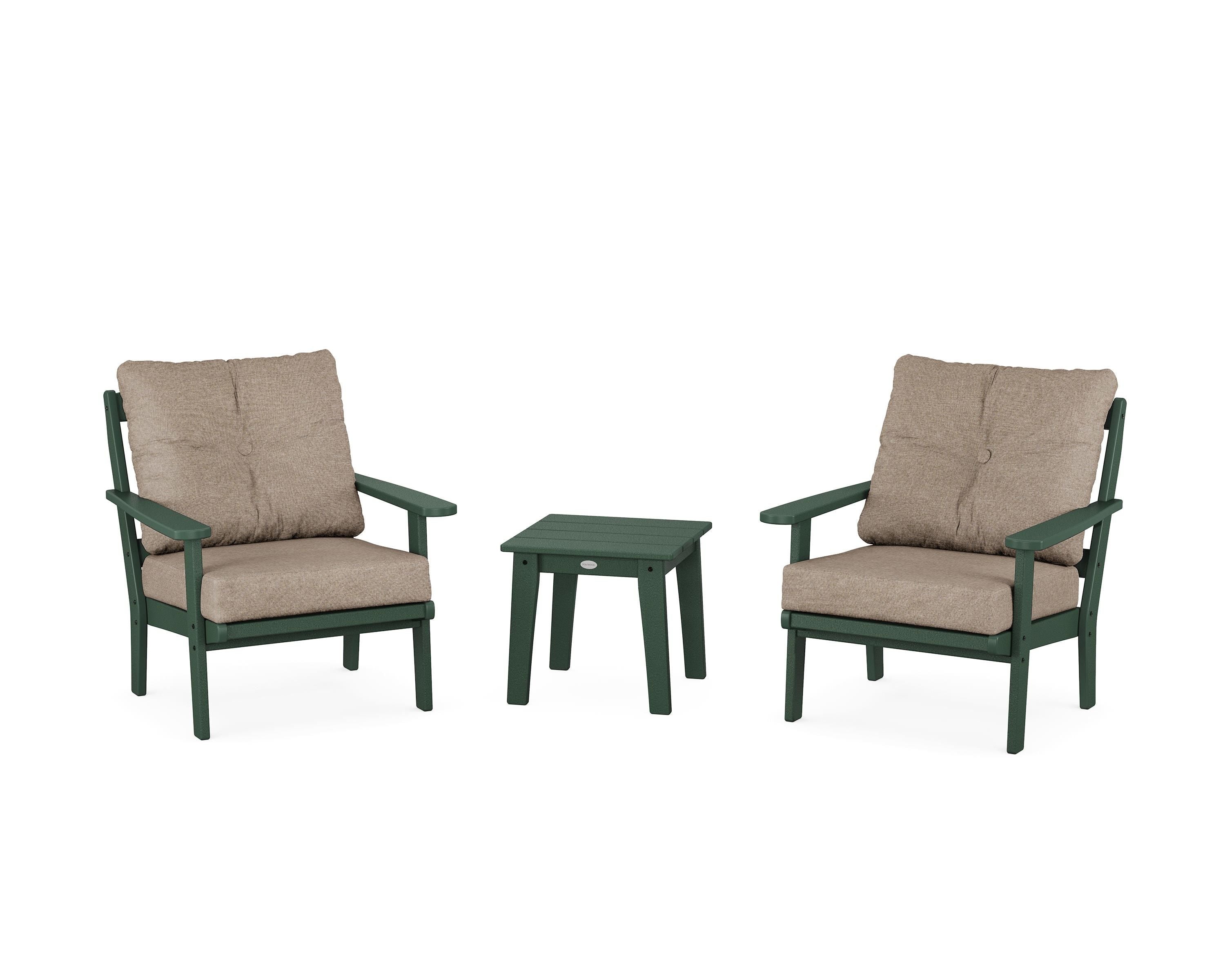 POLYWOOD® Mission 3-Piece Deep Seating Set in Green / Spiced Burlap