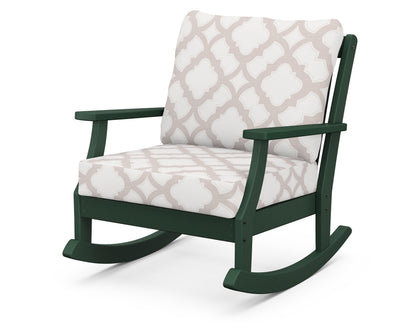POLYWOOD® Braxton Deep Seating Rocking Chair in Green / Trellis Dune Burlap