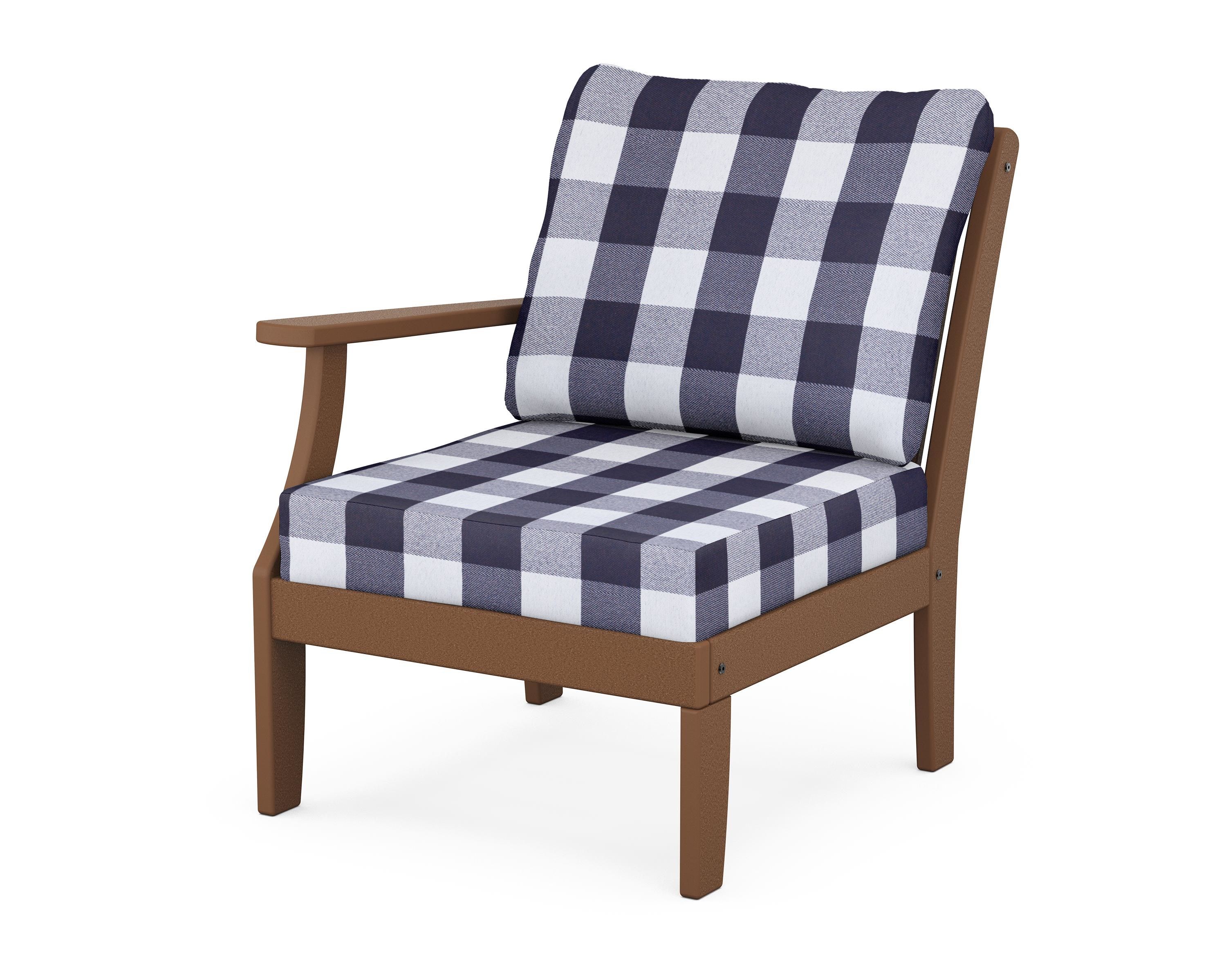POLYWOOD® Braxton Modular Left Arm Chair in Teak / Buffalo Plaid Navy