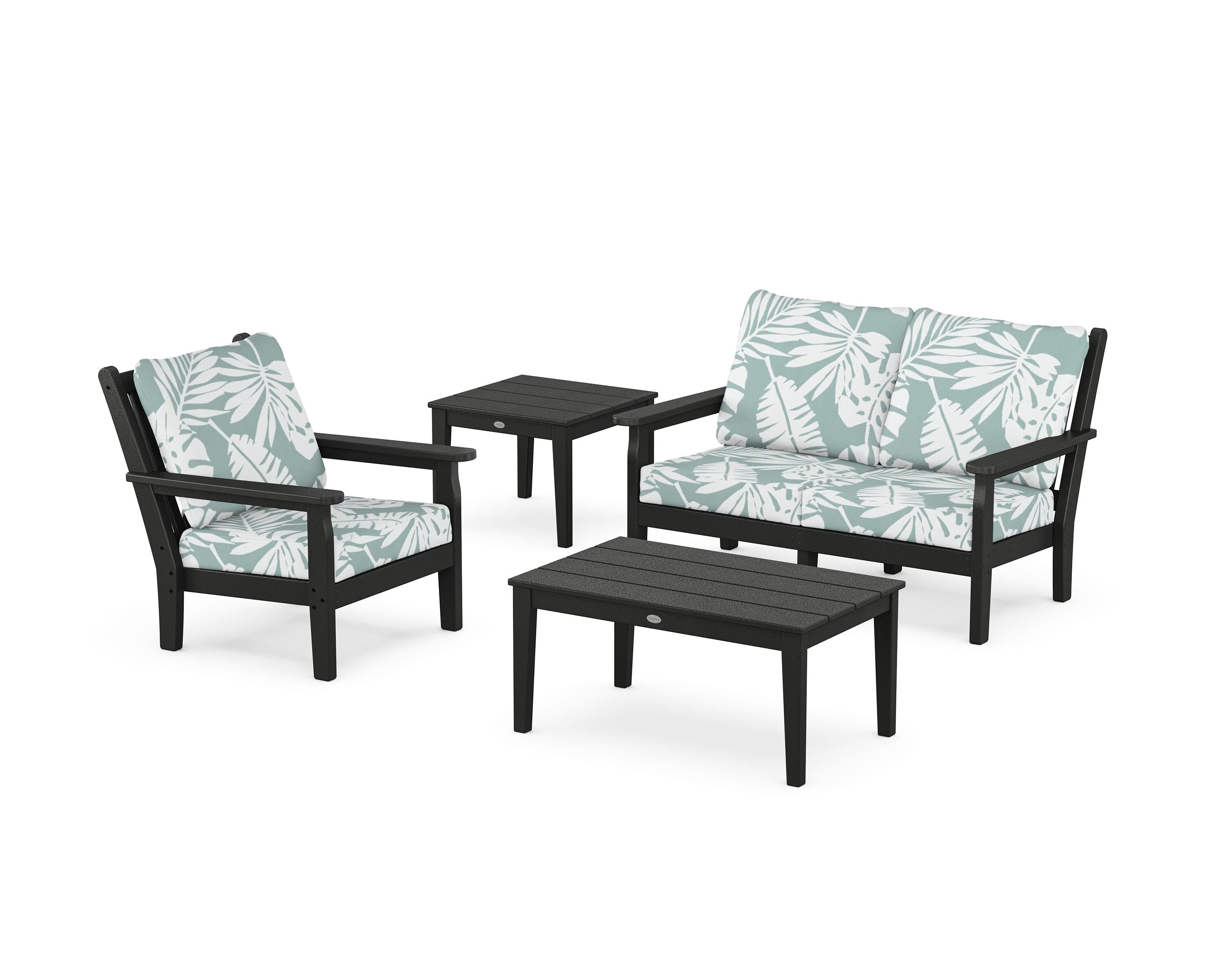 POLYWOOD® Chippendale 4-Piece Deep Seating Set in Black / Leaf Glacier Spa