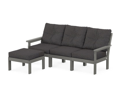 POLYWOOD® Vineyard 4-Piece Sectional with Ottoman in Slate Grey / Ash Charcoal