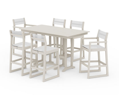 POLYWOOD® EDGE Sling 7-Piece Farmhouse Bar Set in Sand / White Sling