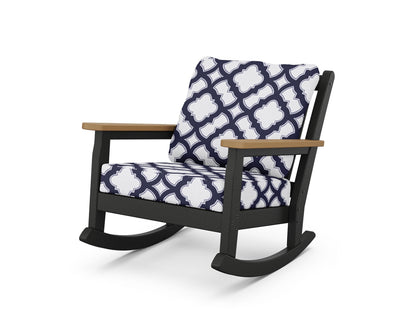 POLYWOOD® Chippendale Deep Seating Rocking Chair in Black / Natural / Trellis Navy