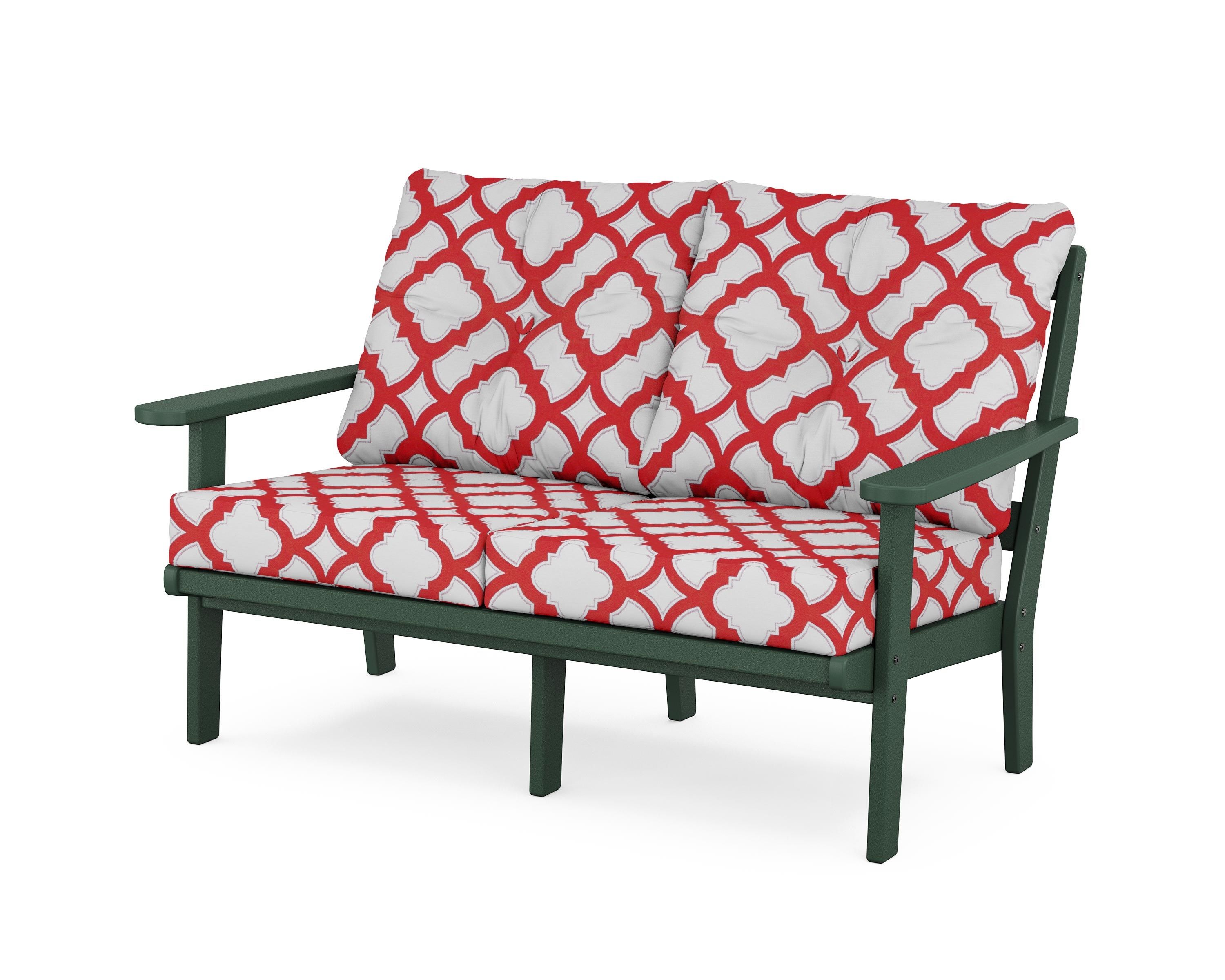 POLYWOOD® Mission Deep Seating Loveseat in Green / Trellis Crimson