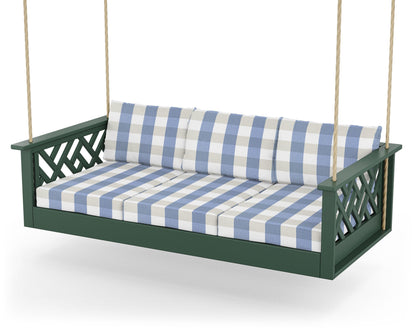 POLYWOOD® Chippendale Daybed Swing in Green / Buffalo Plaid Sky Blue
