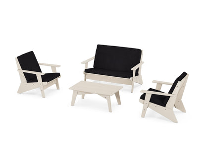 POLYWOOD® Riviera Modern Lounge 4-Piece Set in Sand / Midnight Linen