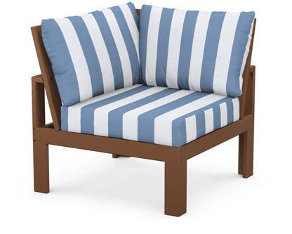 Unbranded Modular Corner Chair in Teak / Cabana Stripe Sky Blue