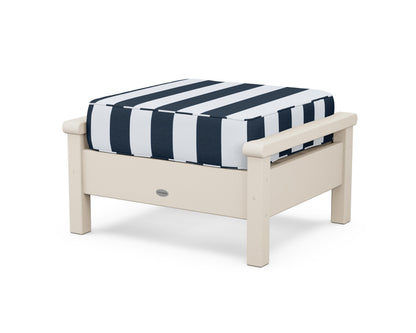 POLYWOOD® Harbour Deep Seating Ottoman in Sand / Cabana Stripe Marine Indigo