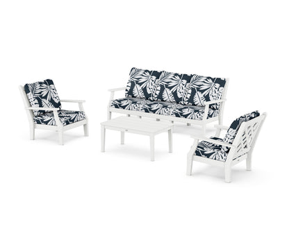 Country Living Wovendale 4-Piece Deep Seating Set with Sofa in White / Leaf Marine Indigo