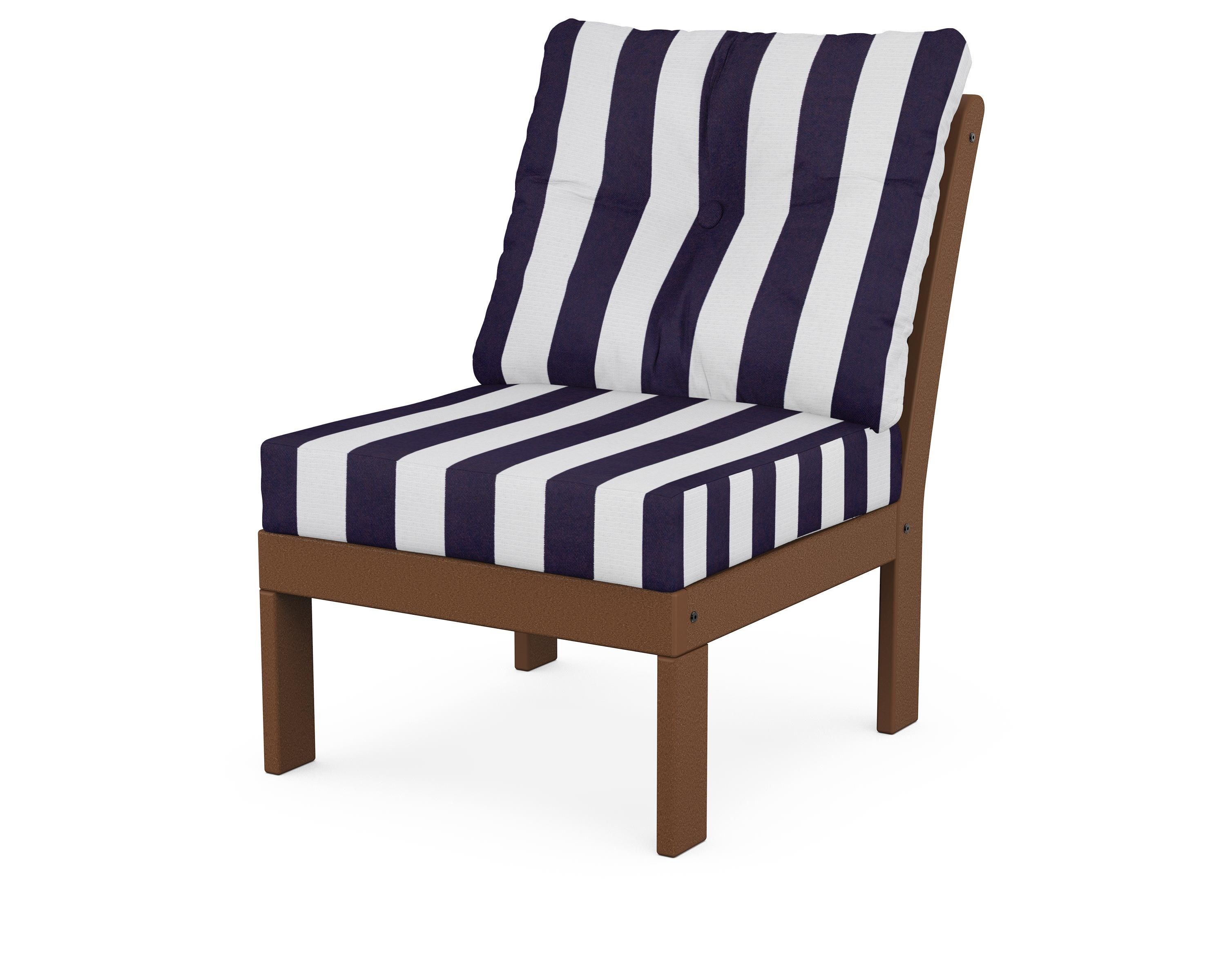 POLYWOOD® Vineyard Modular Armless Chair in Teak / Cabana Stripe Navy