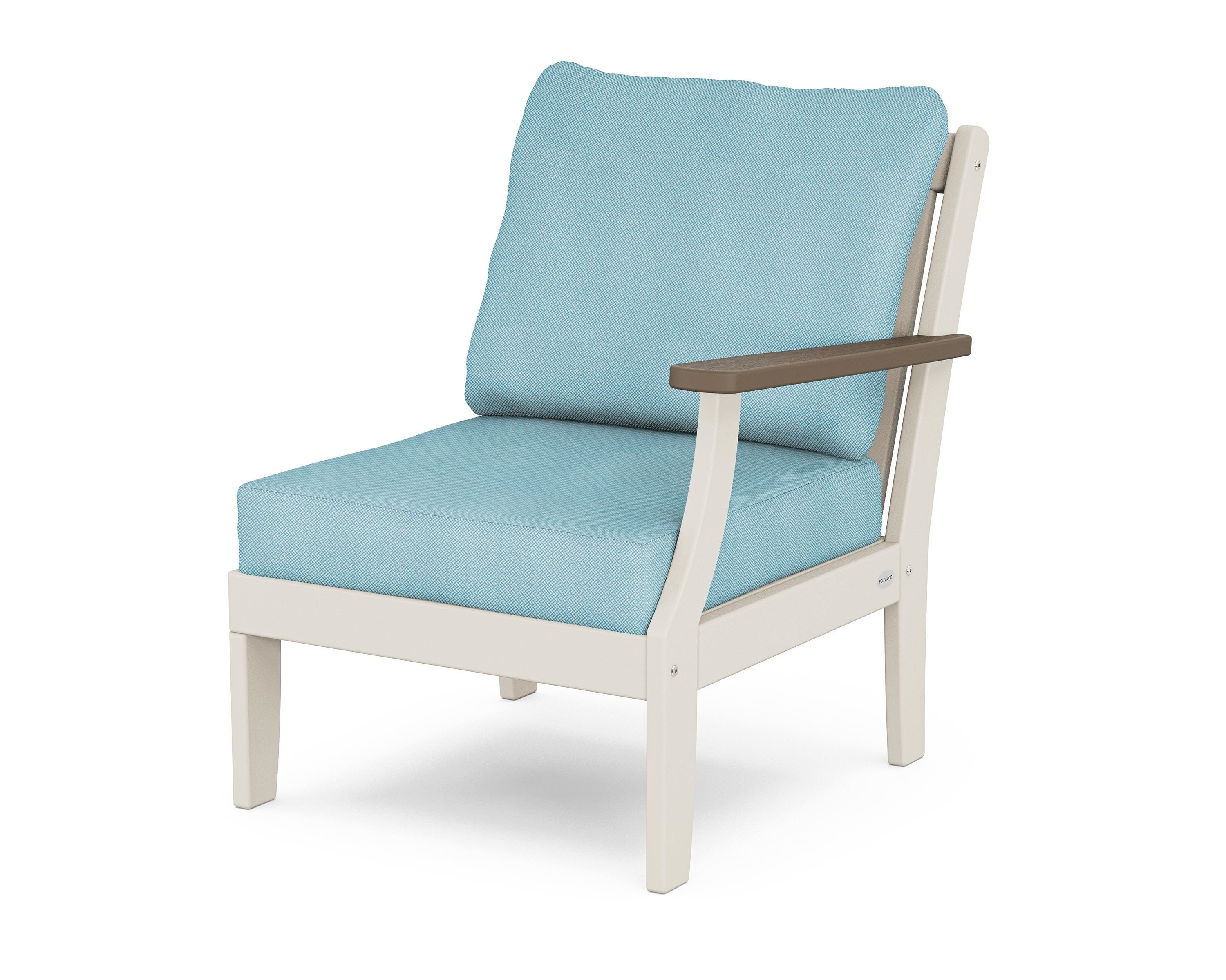 POLYWOOD® Braxton Modular Right Arm Chair in Sand / Kona / Lattice Sky Blue