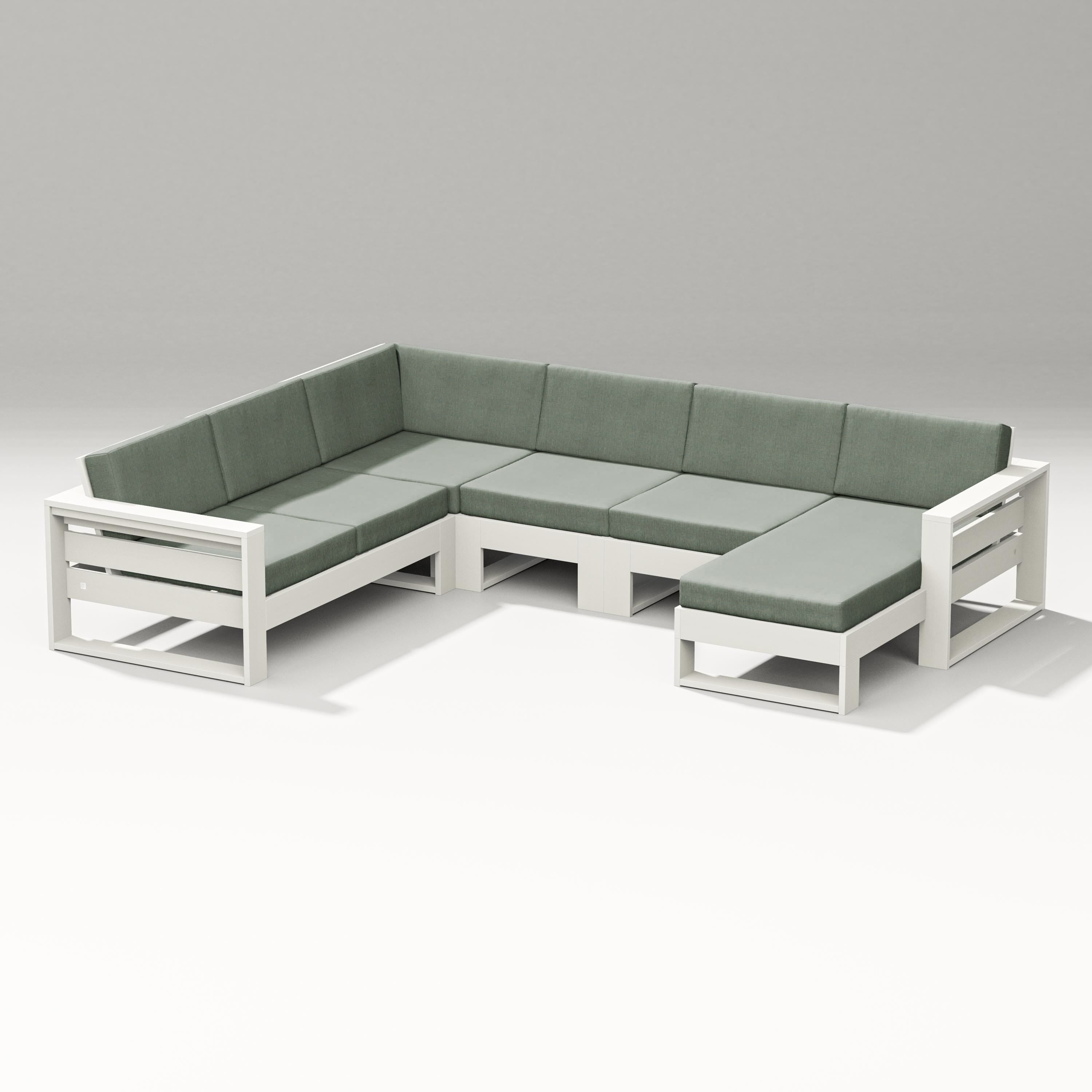 PW Designer Series Latitude Corner Sectional with Right Chaise in Vintage White / Cast Sage