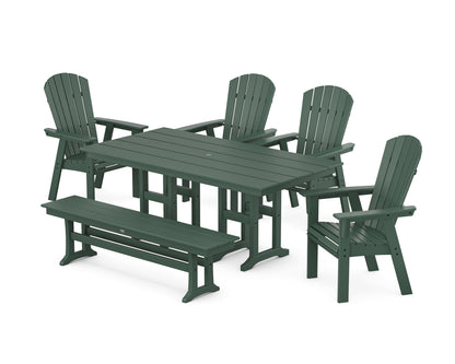 POLYWOOD® Nautical Curveback Adirondack 6-Piece Farmhouse Dining Set with Bench in Green