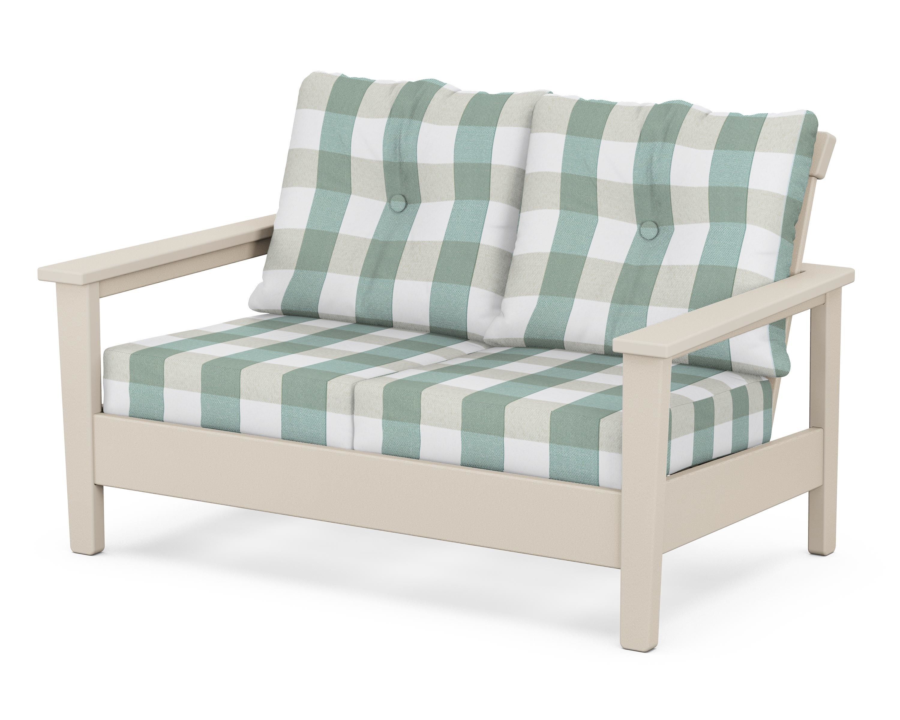 POLYWOOD® Prescott Deep Seating Loveseat in Sand / Buffalo Plaid Glacier Spa
